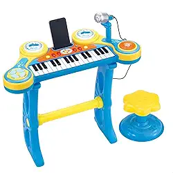Piano Teclado Infantil Musical Pianinho Microfone Instrumento Brinquedo Criança (Azul)