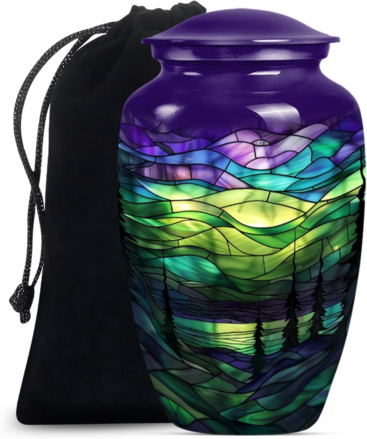 Aurora Borealis Northern Lights Cremation Urn - Urns for Human Ashes Adult - Mother, Dad, Female, Male - Funeral Urn - 10 INCH Metal Polished Ash Holder