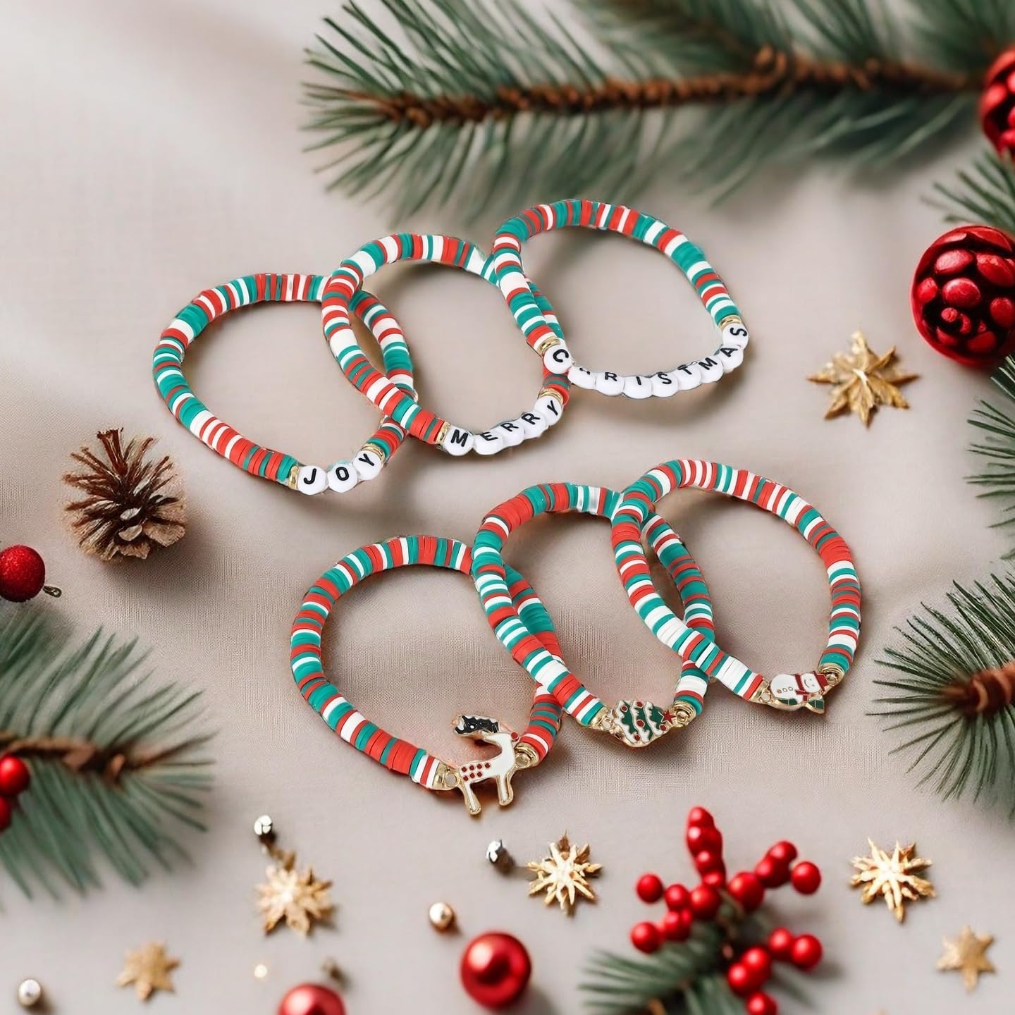 6 PCS Christmas Bracelets Joy Merry Candy Style Stacks for Women Teens - Image 6
