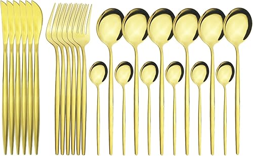 Miniatura 2 de 24PcsSet Gold Cutlery Set Knife Fork Tea Spoon Dinnerware Set Stainless Steel Tableware Set Home Western Kitchen Silverware Set (Color  White Gold)