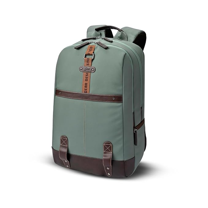 Gear Classic 4 19"/31L anti theft faux leather Medium Water Resistant Laptop Backpack/Casual Backpack/Daypack/Travel Backpack/College Bag For Men/Women(Pista Green-Brown)