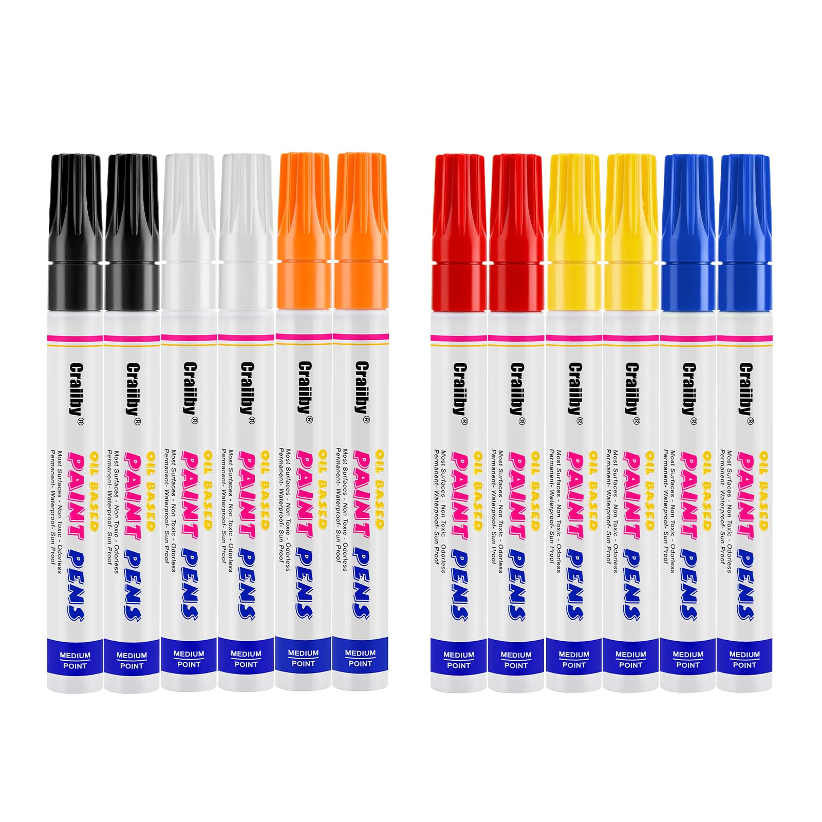 Paint Markers, 12 Pack Oil-Based Waterproof Quick Dry Permanent Paint Pen Set for Rocks Painting, Wood, Plastic, Canvas, Glass, Mugs, Metal, Tire, Stone, DIY Craft