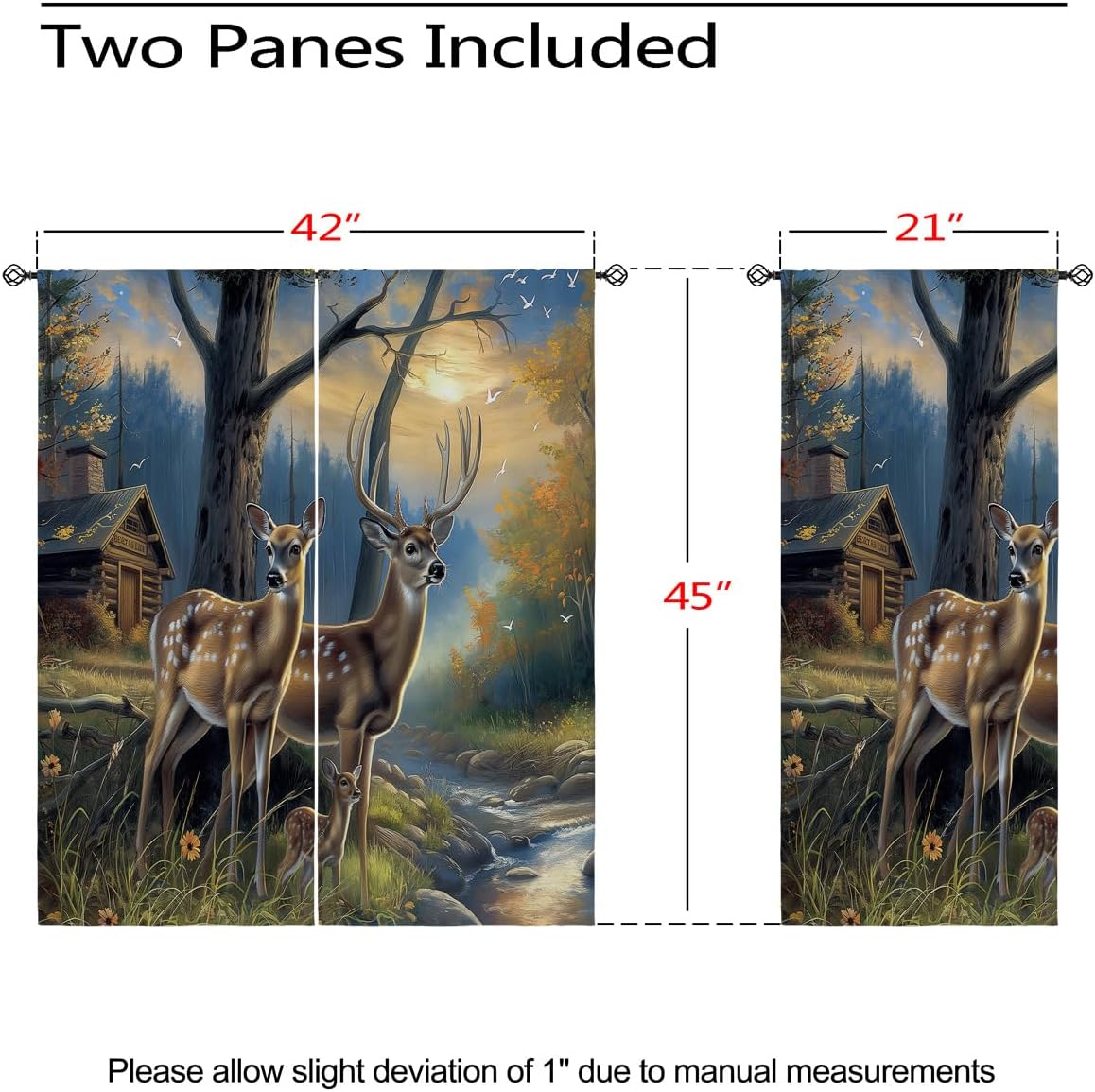 Deer Blackout Curtains for Girls Boy Home Decor,Rustic Cabin Farmhouse Deer Vintage Country Animal Grommet Thermal Insulated Drapes Darkening Window Curtain for Bedroom Living Room, 42 x 45 Inch