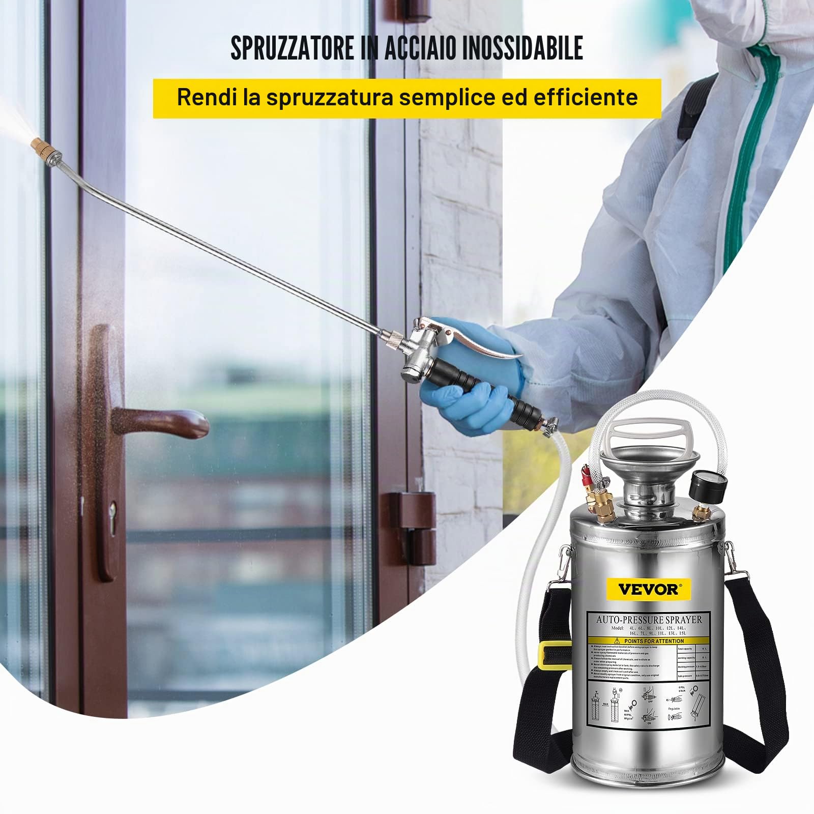 VEVOR Spruzzatore 6L in Acciaio Inossidabile, Spruzzatore Manuale a Pompa, da Giardino Rinforzato a Pressione da 3,3 Pollici, per Giardinaggio Domestico e Pulizia del Terreno