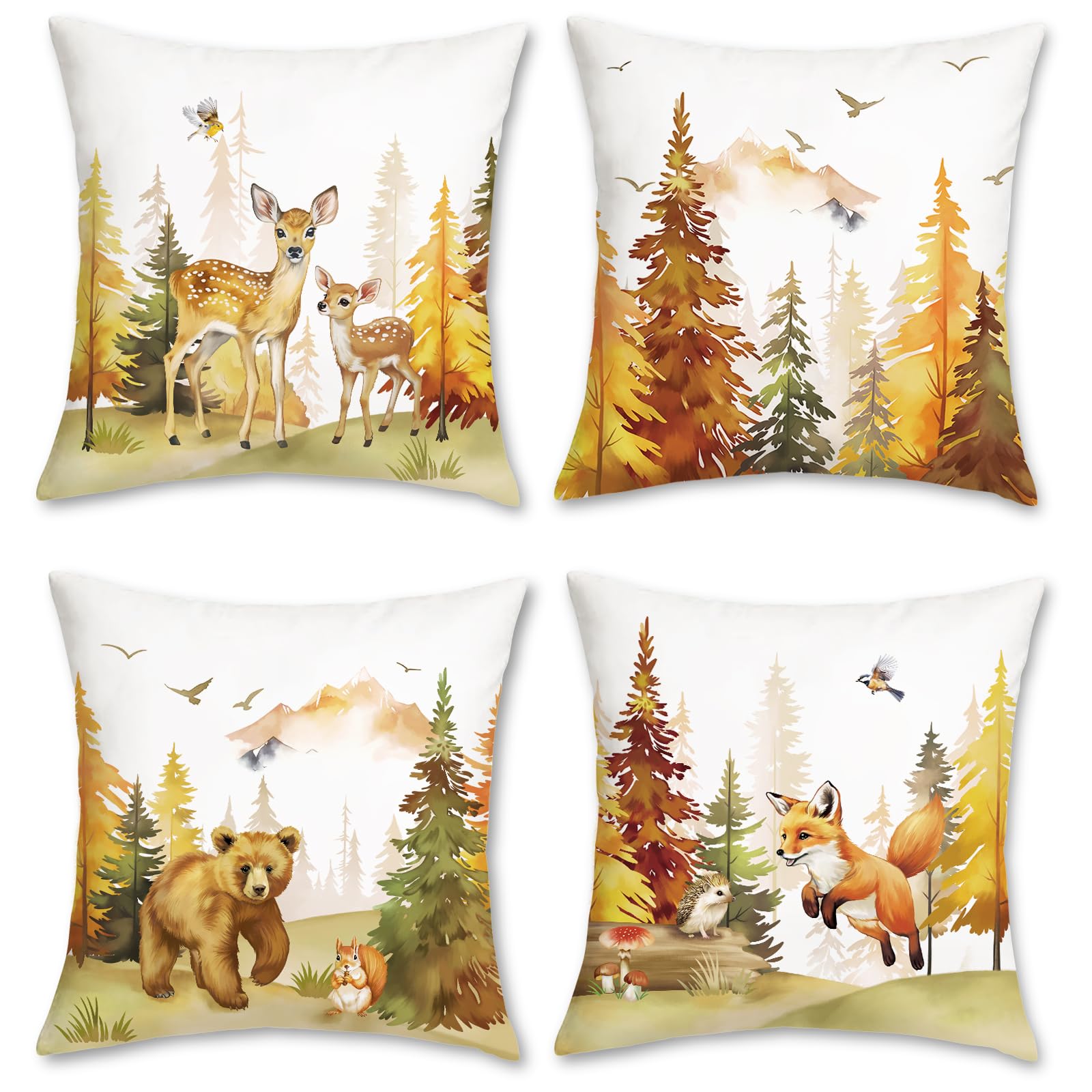 COZZSNUGE Autumn Animals Cushion Covers - Mushroom Deer Squirrel Rabbit Fox Design, Set Of 4, 45x45 Cm - View #10