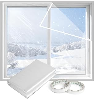 Thermo Cover Fenster Isolierfolie 2x11m – Fensterisolierfolie mit 2 Rollen Thermoklebeband (1.5cm x 13m) – Transparente Wärmedämmfolie gegen Kälte, Zugluft & Kondenswasser – Selbstschneidend