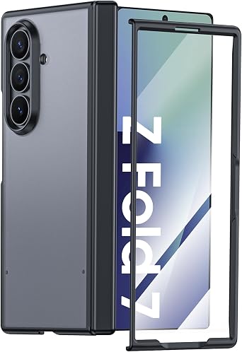 Vizvera for Samsung Galaxy Z Fold 7 Case Matte Slim[Screen Protector][Hinge Protection] Translucent Shockproof Protective Phone Case for Galaxy Z Fold 7 2025Black