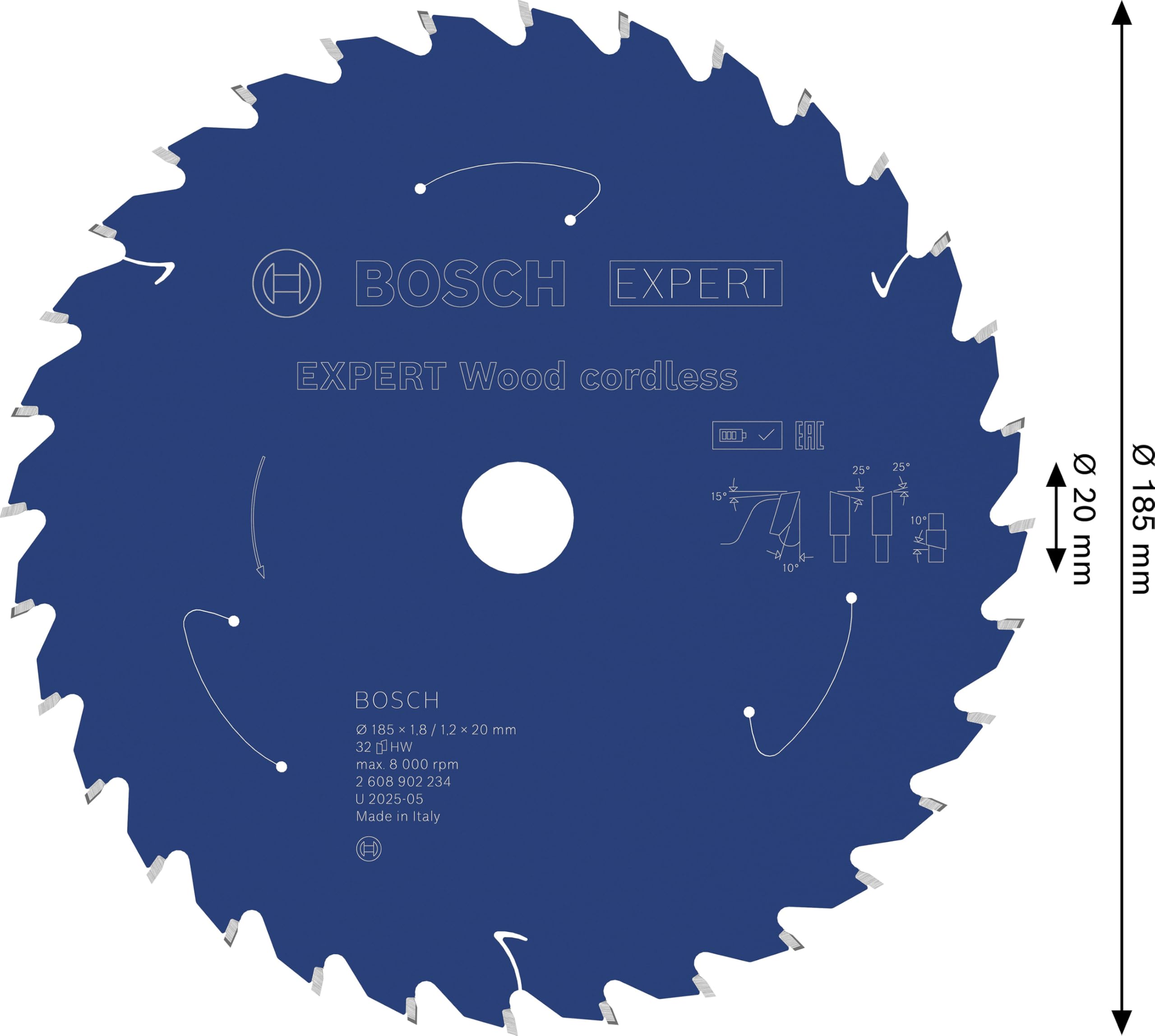 Bosch 1x Lama per sega circolare EXPERT Wood cordless per sega circolare portatile (per Legno tenero, Legno duro, Ø mm, Professional Accessorio Seghe circolari a batteria portatili)