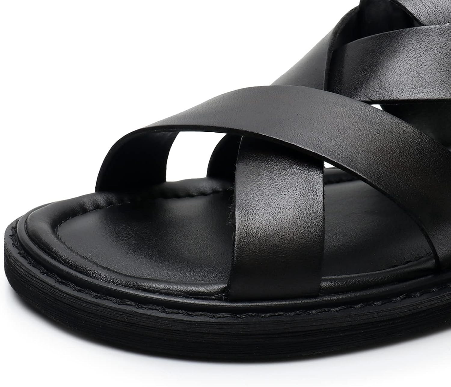 [kzzkoo] レザー メンズサンダル マジックテープ クロスサンダル 本革 牛革 革靴 ビーチサンダル 防滑 耐久性 痛くない カジュアル 紳士用 水陸両用 耐磨耗 幅広 通勤 通学 フラット クッション