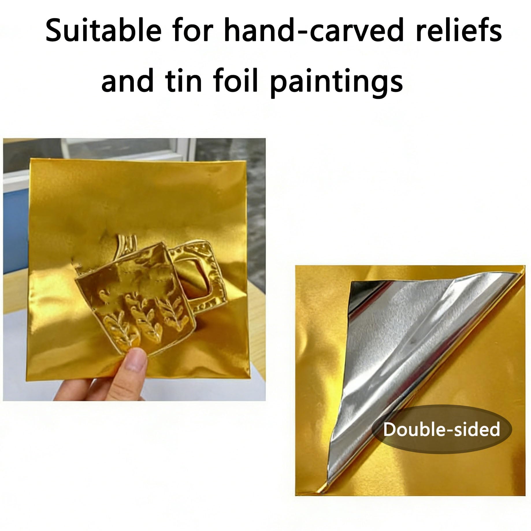 100 Hojas de Aluminio para Artesanía Metálica, Lámina Dorada para Pintura, Grabado, Repujado y Montaje de Proyectos de Arte, 0.07 mm de Grosor(Size:11.81×15.74in（30×40cm）)