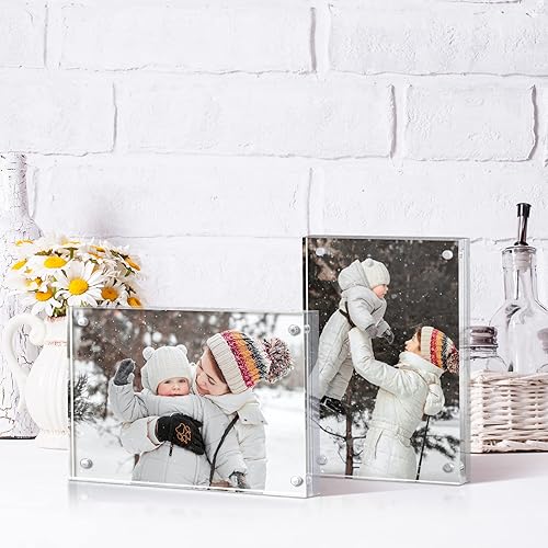 Miniatura 5 de Marco de fotos de doble cara de 4 x 6, reemplazo de marco de fotos de cristal familiar para un hermoso bebé, perro y gato (marco de exhibición