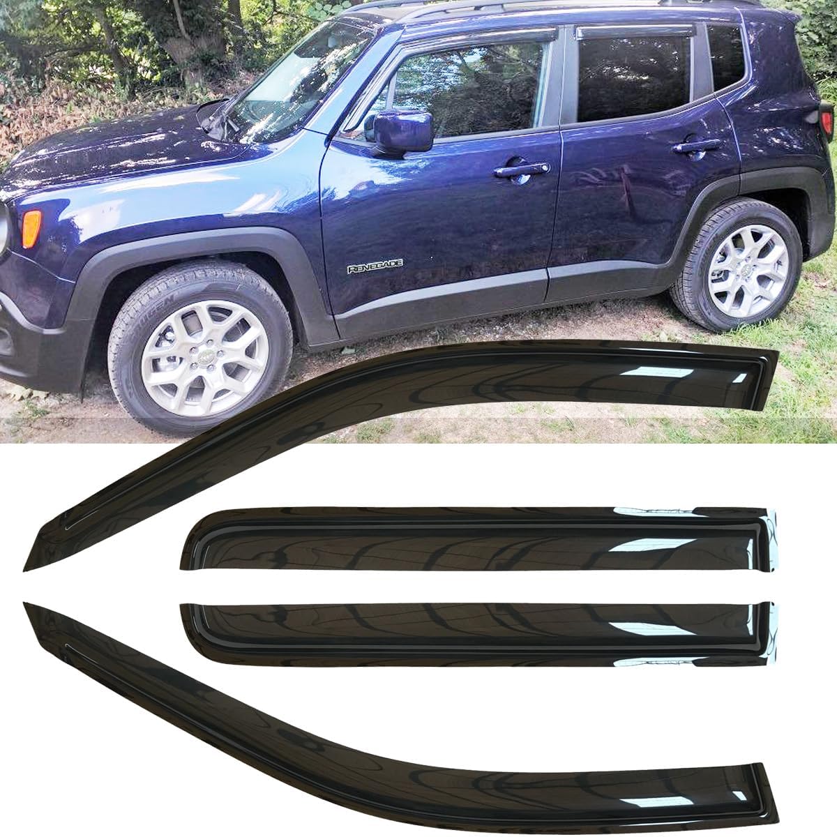 4pcs Outside Mount Style Rain Guards Durable Side Window Wind Deflectors Dark Smoke Nice Looking Vent Window Visors Fit for 2015-2024 Jeep Renegade 94368