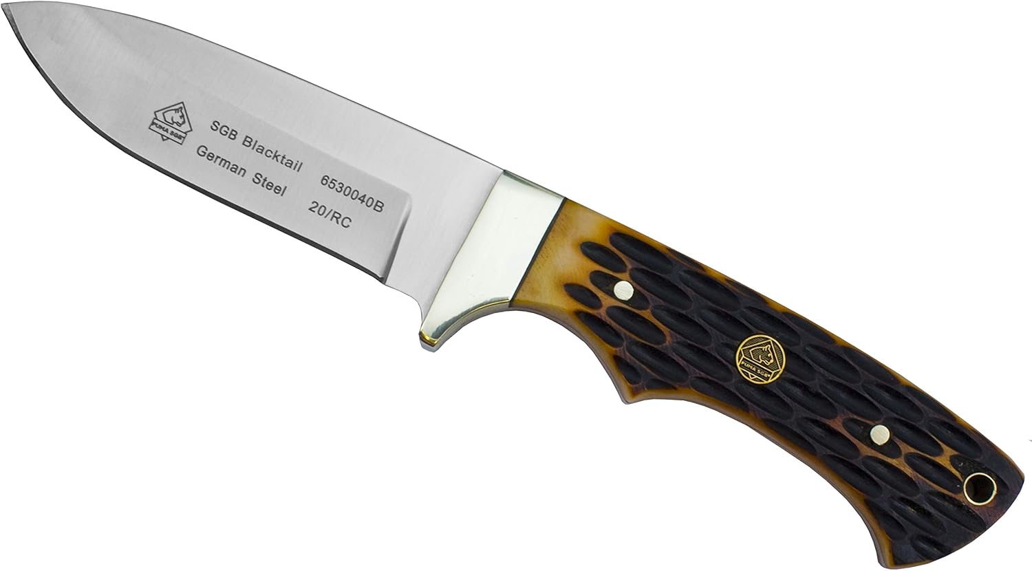 Puma SGB Blacktail Brown Jigged Bone Hunting Knife with Leather Sheath