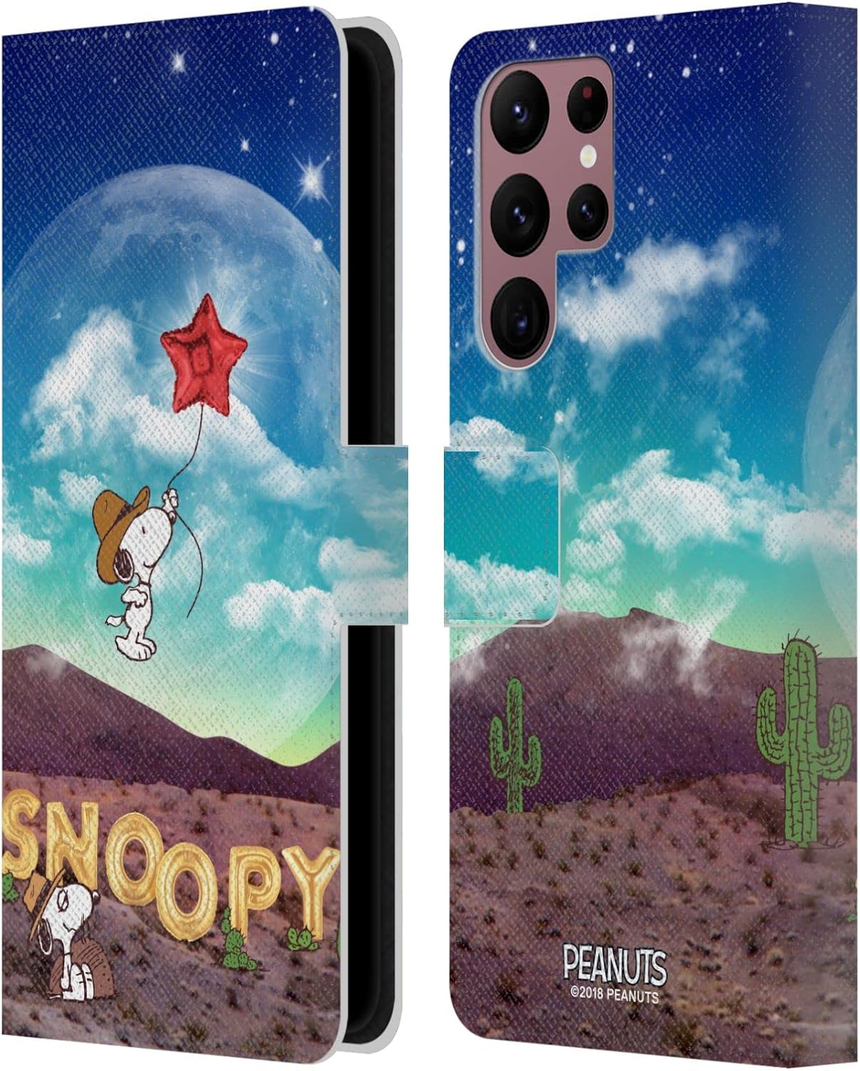 Head Case Designs Officially Licensed Peanuts Nebula Fly Balloon Snoopy Space Cowboy Leather Wallet Case Compatible with Samsung Galaxy S22 Ultra 5G