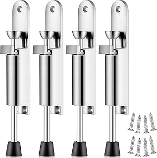 4 Pcs Heavy Duty Door Stopper Stainless Steel Foot Kickdown Door Stop Adjustable Easy Step Door Holder Telescopic Spring Door Stop Door Spring Stopper Silver Door Locks Holder for Outdoor Commercial