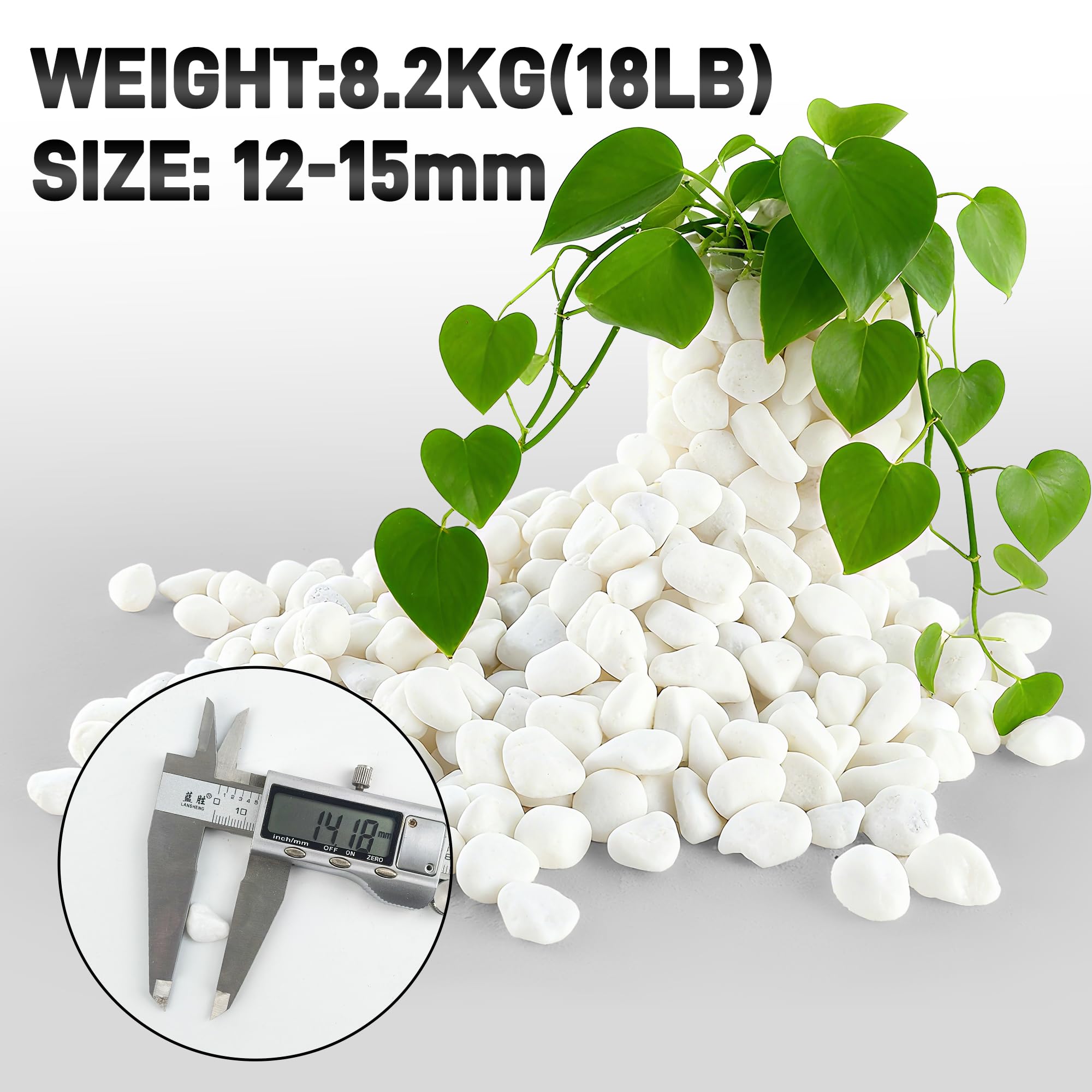 Białe kamienie dekoracyjne 18 IB (8,2 kg), 12-15 mm, naturalne białe kamienie do ogrodu, wazonów, akwarium i dekoracji zewnętrznej, żwirek ozdobny, biały, kamienie ogrodowe, kamienie