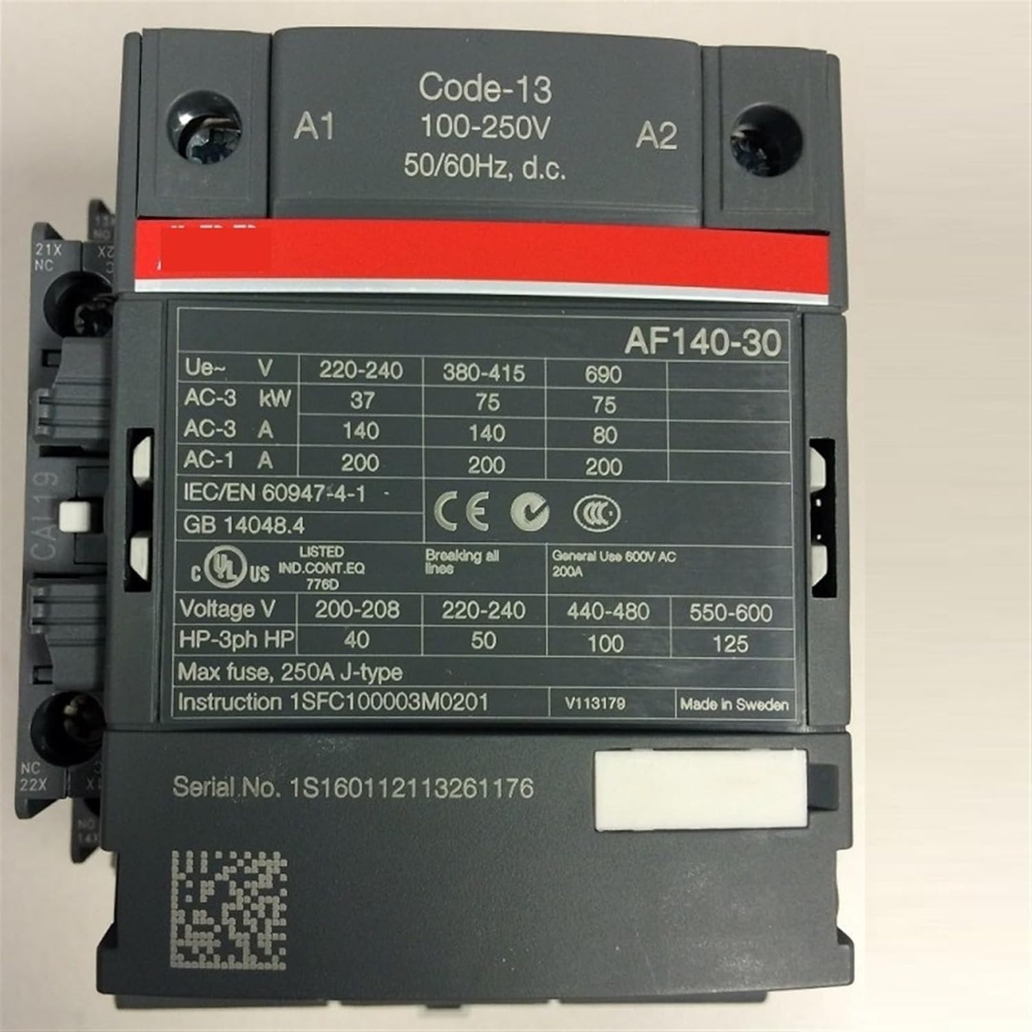 3-ploe Contactors AF Series AC/DC Operated 1NC+1NO 140A 75kw AF140-30-11-11 AF140-30-11-12 AF140-30-11-13 AF140-30-11-14 1Pcs(AF140-30-11-13)