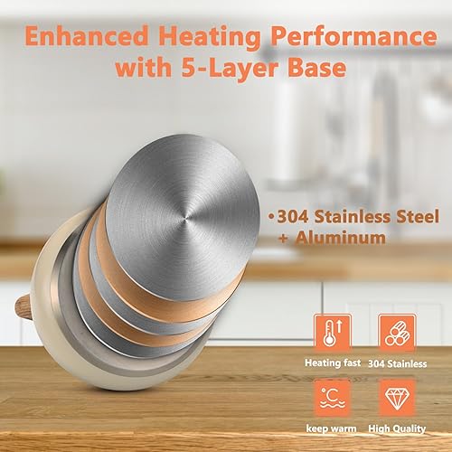 Miniatura 4 de harriet - Tetera harriet para estufa, hervidor de té silbante de 2.5 cuartos de galón con bases duraderas de 5 capas, teteras de acero inoxidable de