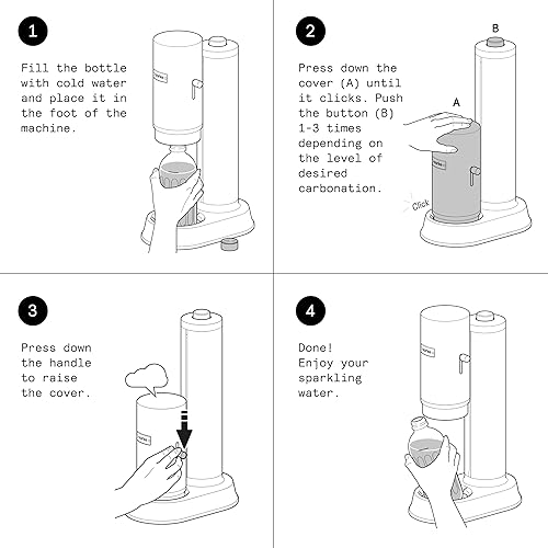 Miniatura 9 de Aarke Carbonator Pro, máquina de agua con gas y carbonatación, acero inoxidable con botella reutilizable de vidrio, volumen de 800 mL27 fl oz (acero