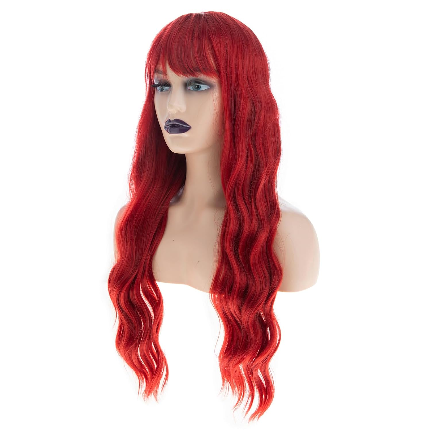 Long Wavy Red Wigs for Women Synthetic Halloween Cosplay Hair Wig with Bangs