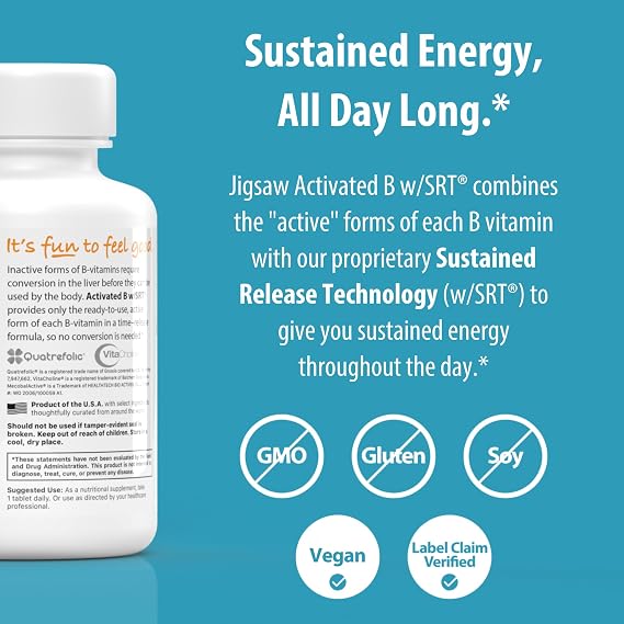 Jigsaw Health Activated B w/SRT | Supports Healthy Nervous System and Energy Production | 120 Tablets