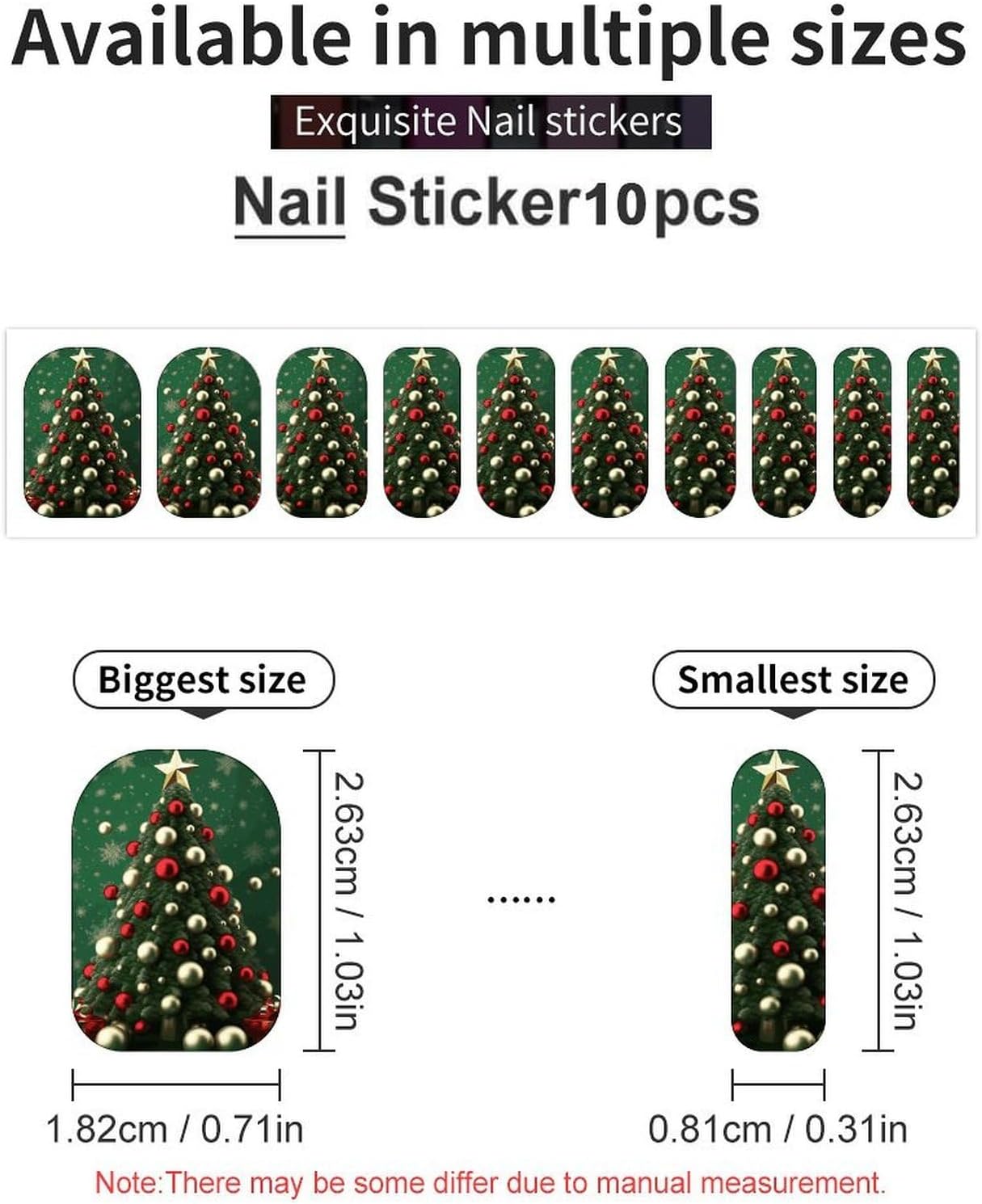 100 Pieces Full Nail Wraps Self-Adhesive Gel Nail Stickers for Women | Round Ball Christmas Tree Nail Strips, UV Free, Chip Resistant, Waterproof Full Cover, Long Lasting Nail Decals