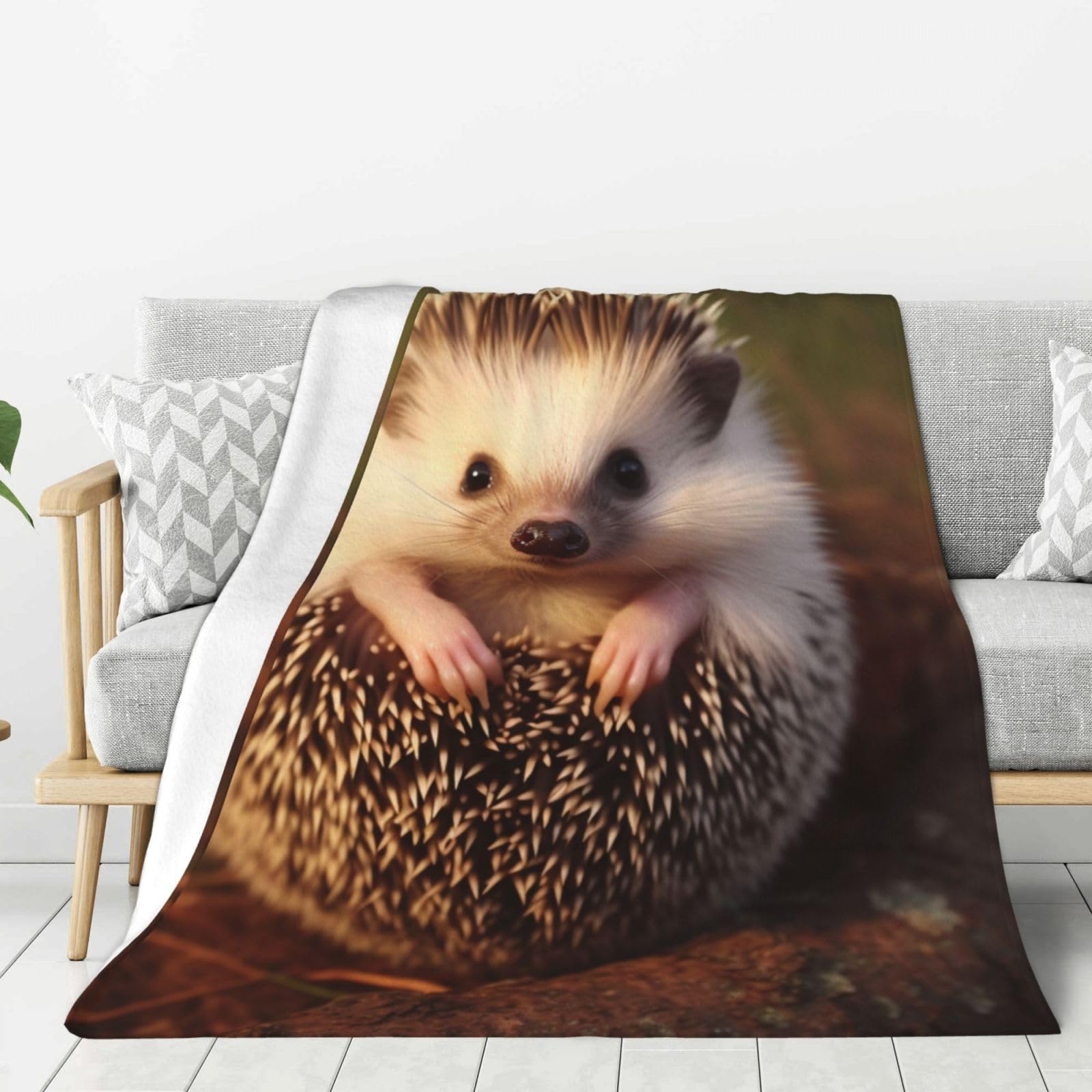 Baby Hedgehog Throw Blanket Plush Flannel Fleece Blanket, Soft Lightweight Cozy Blankets 50"X40" for Bed Couch Sofa Travel