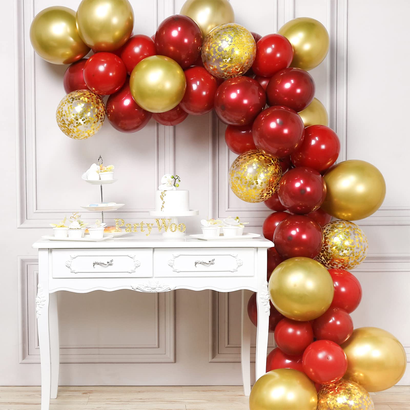 PartyWoo Red and Gold Balloons, 50 pcs Burgundy Balloons, Ruby Red