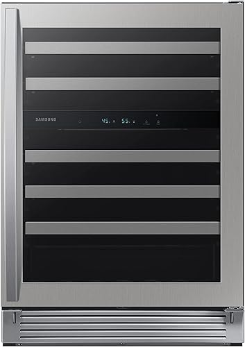 SAMSUNG Refrigerador de vino de 34 pulgadas, capacidad de 51 botellas, refrigerador independiente debajo del gabinete con zonas de temperatura