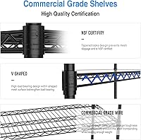 Vista 6 de 6 Tier Shelf Wire Shelving Unit, NSF Metal Heavy Duty Adjustable Storage Rack with Wheels & Shelf Liners for Commercial Grade Utility Steel Storage