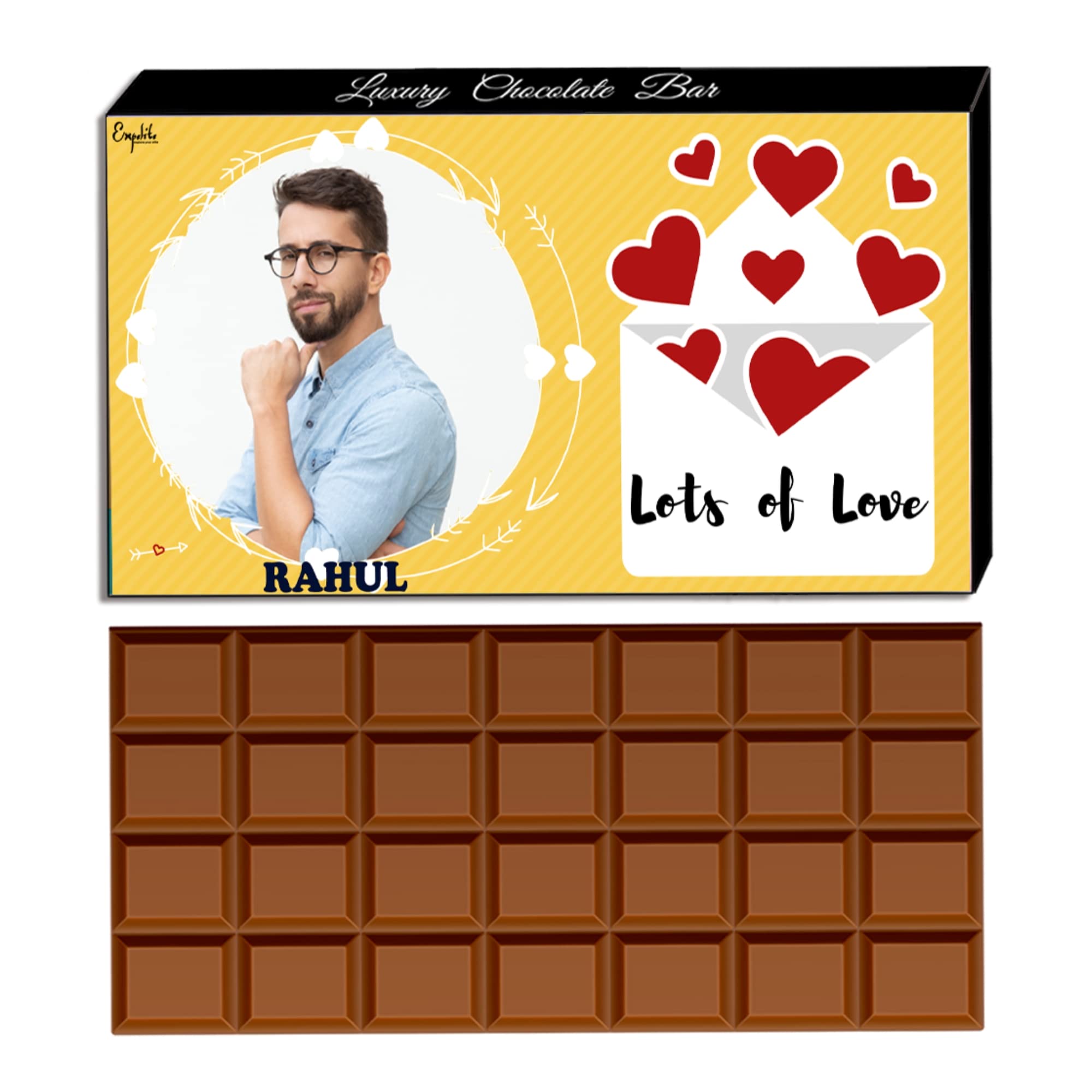 Expelite Personalised Best Chocolate gift for Lover- 100 Grams Lots of Love Chocolate gift Bar Online