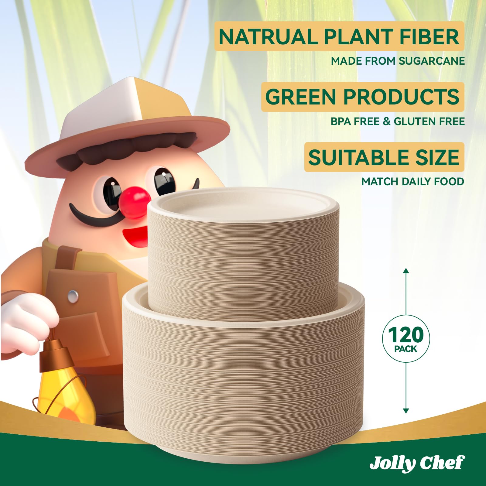Compostable Plates - 120 Pack Eco-Friendly Disposable Plates -6