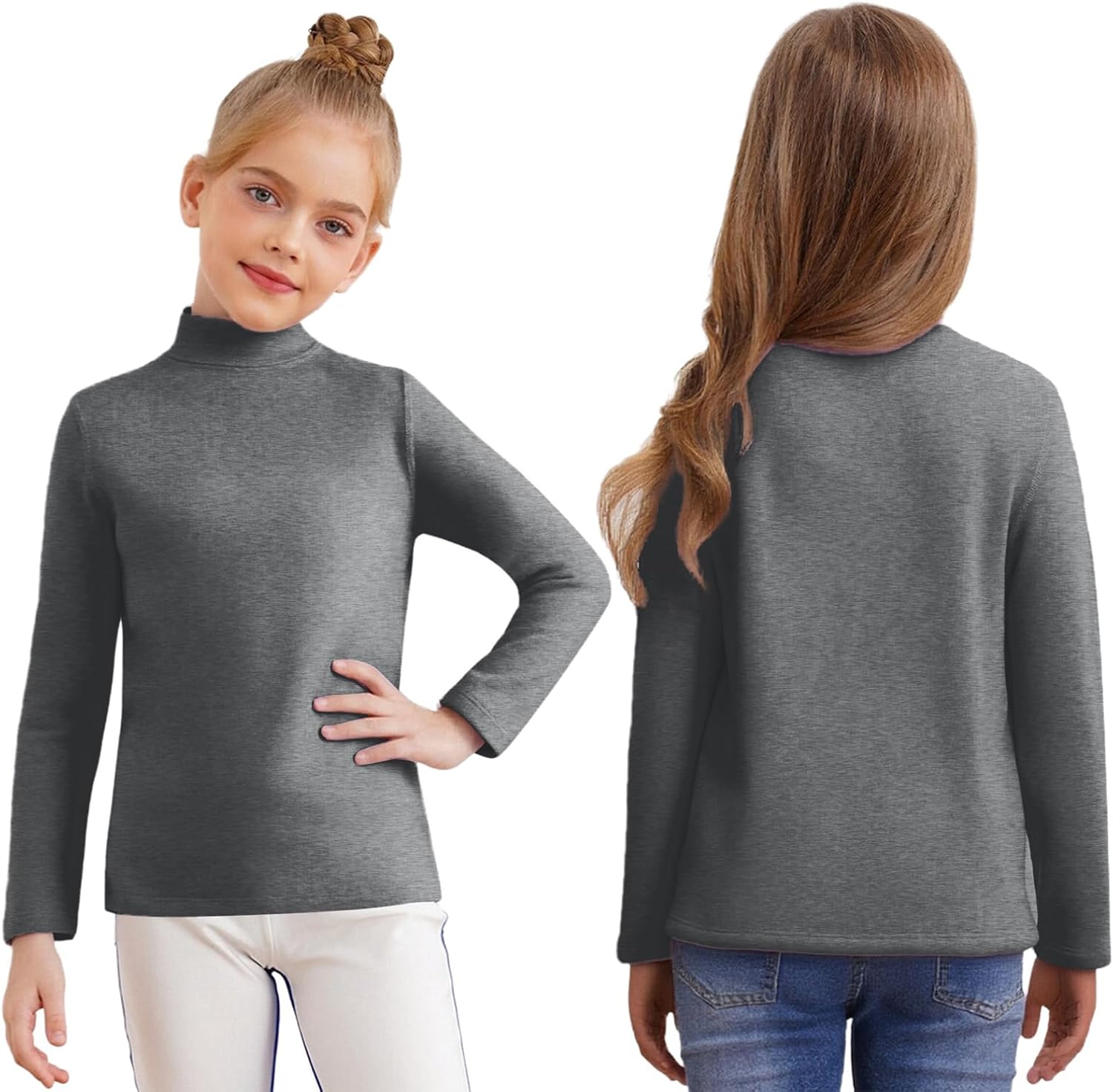 YiZYiF Youth Girls Compression Thermal Shirt Fleece Lined Base Layer Tops Winter Tees Long Sleeve Undershirt