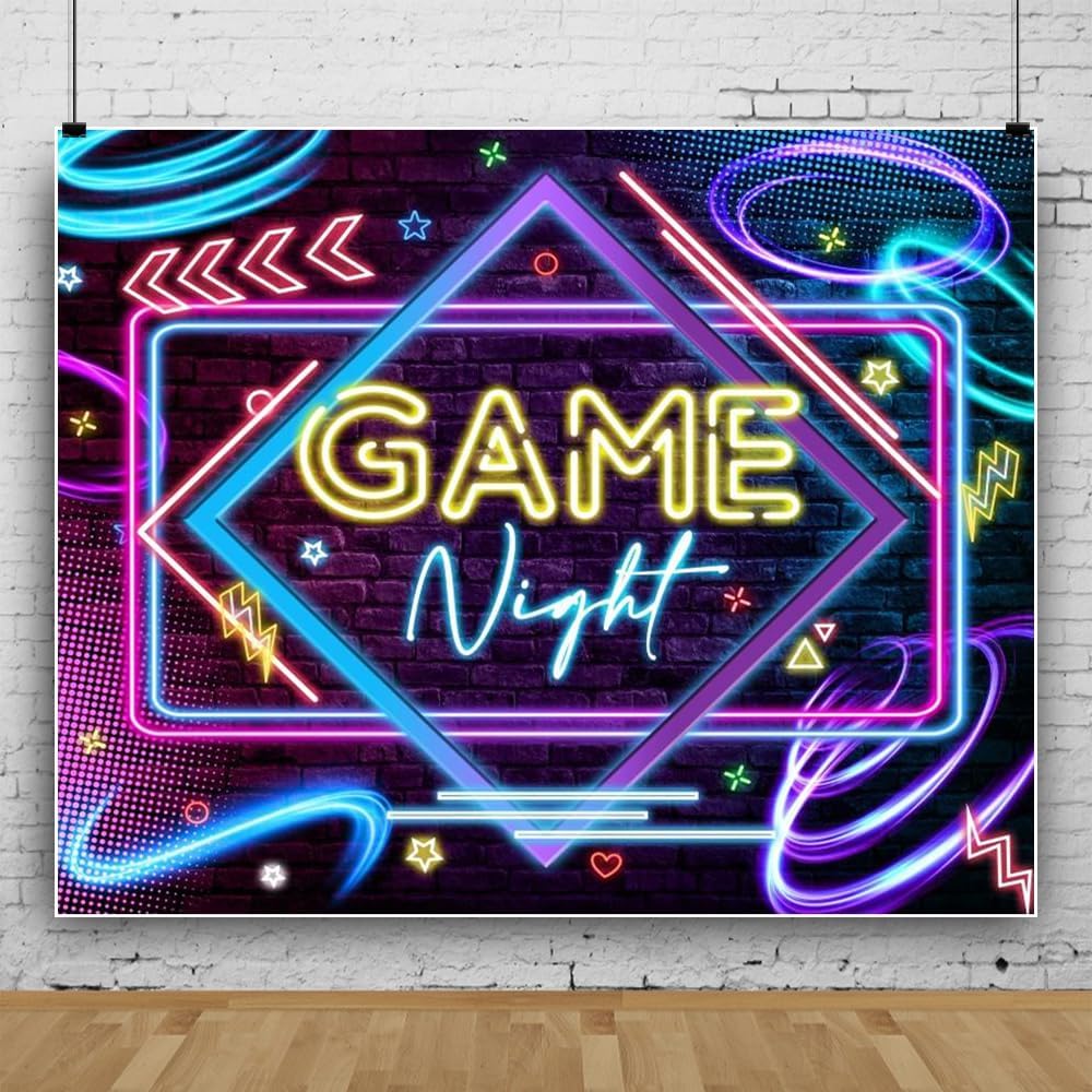 Game Night Backdrop Game Night Party Decorations 10X8FT Banner Glow Neon Video Gaming Photography Background Gamer Decor Photobooth Studio Props