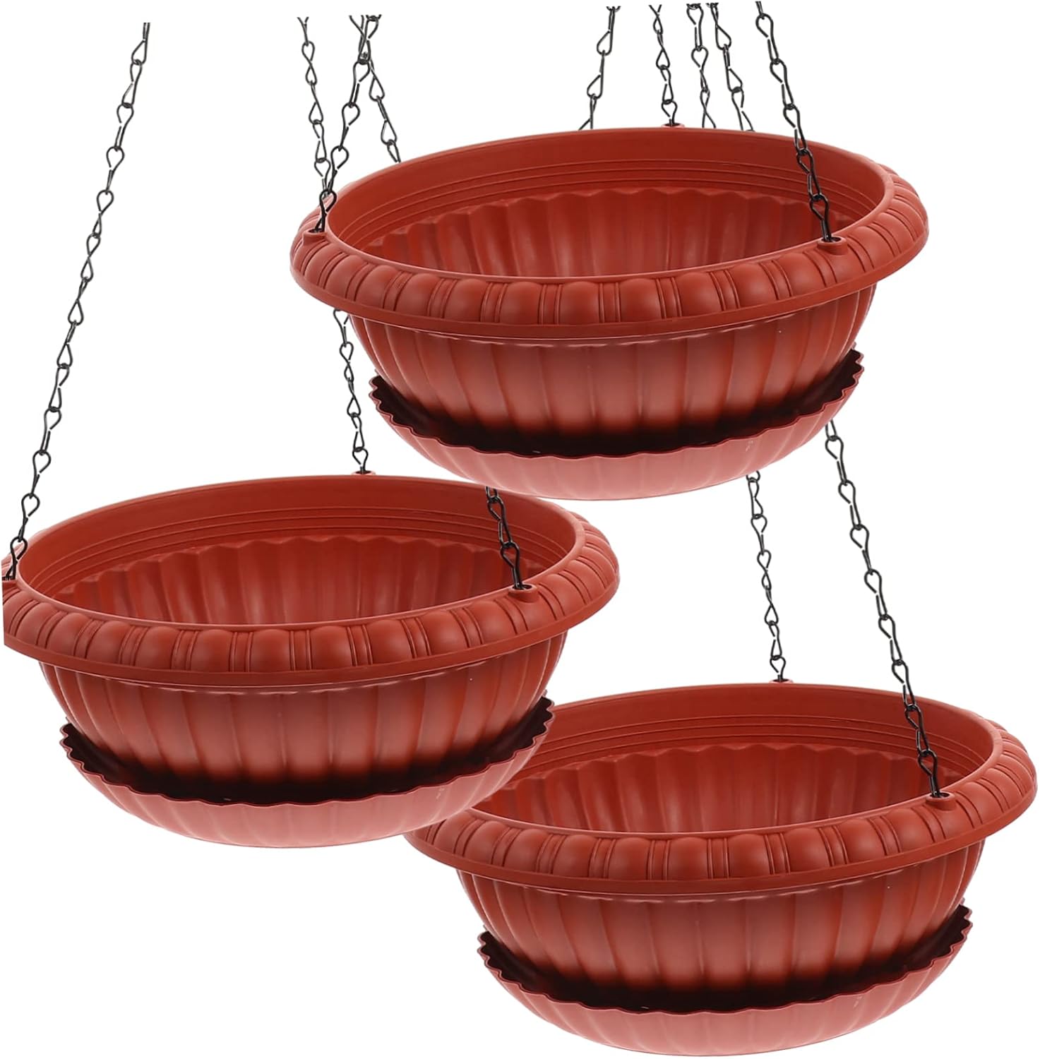 YARNOW 3 Juegos De Ganchos para Exteriores Cesta De Jardín De Cadena Bandeja Redonda Recipientes para Macetas De Drenaje Decoración De Almacenamiento Suculenta con Bandejas para