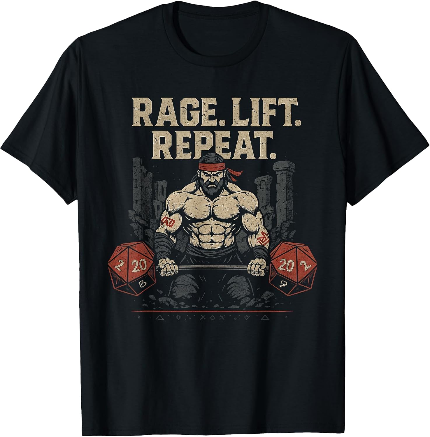 Barbarian Powerlifting D20 Nerd Gym Fitness Training RPG T-Shirt