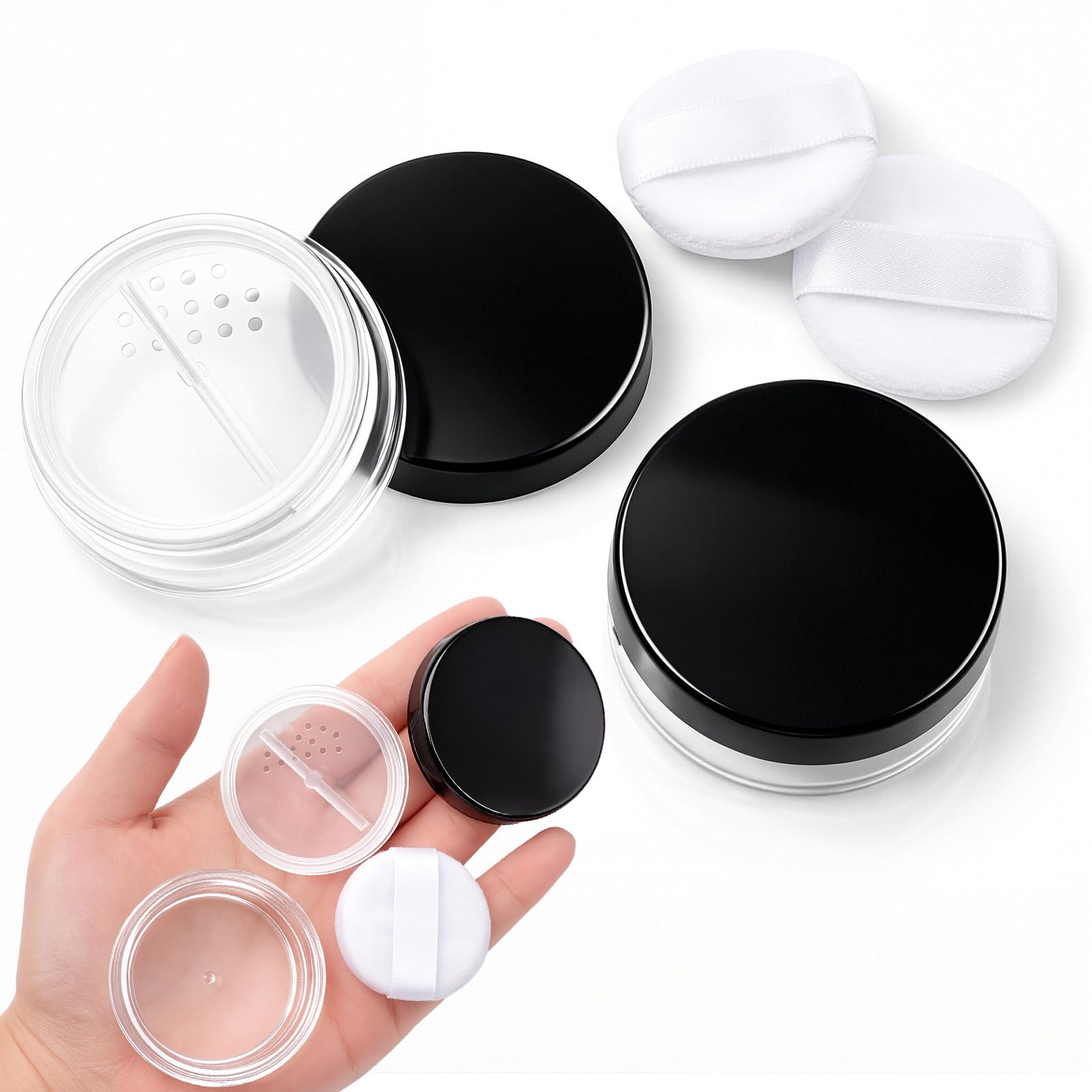 2 Pcs Small Loose Powder Containers with Puff, 10ml Refillable Travel Powder Container with Rotatable Sifter & Leakproof Screw Lid, Mini Makeup Holder for Setting Powders, Blush-image-38
