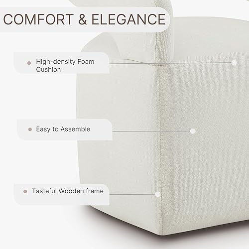 Miniatura 5 de Sillas de comedor tapizadas con ruedas extraíbles, sillón lateral con rodillos para comedor, dormitorio, sala de estar, sala de lectura, marfil, 1