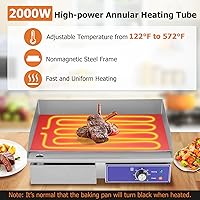 Vista 7 de Happygrill 22" Commercial Electric Griddle, Stainless Steel Flat Top Grill w/Adjustable Temperature Control 122℉-572℉, Complete Accessories, 2000 W