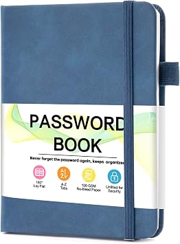 MOSA BEAR Password Keeper Book with Alphabetical Tabs,4.3"x5.7" Small Password Books for Seniors Password Notebook for Internet Website Address Log in DetailDark Blue