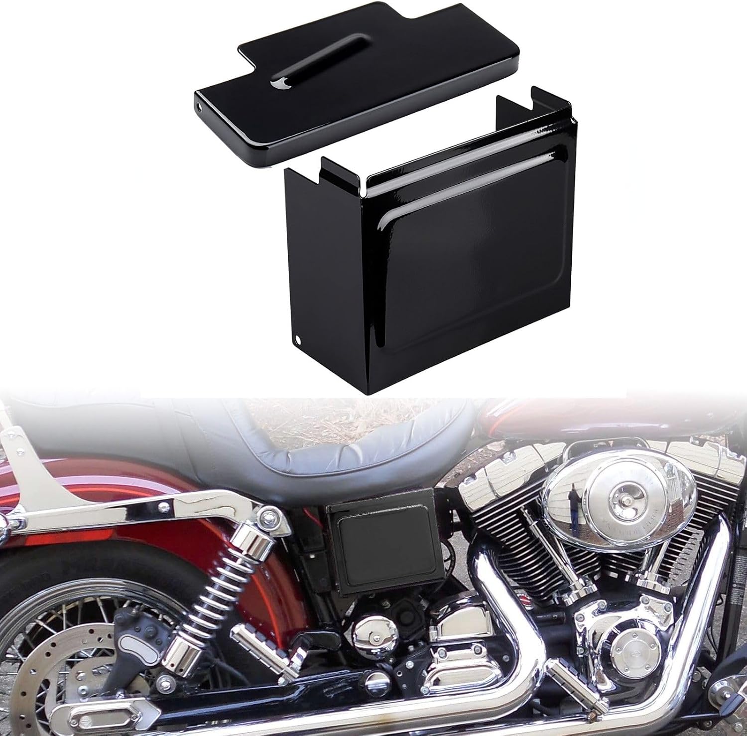 Astra Depot Metal Battery Side & Top Cover Compatible with 1997-2005 Harley Dyna Super Glide, Low Rider, Wide Glide | FXD FXDL FXDWG FXDX FXDC FXDXT FXDS-CONV (Glossy Black)