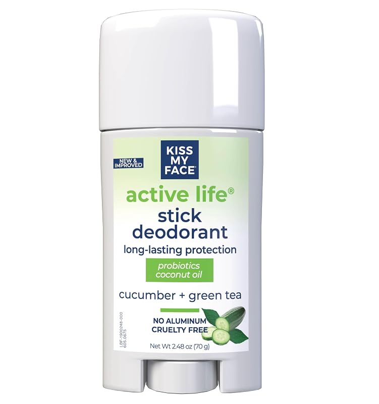 Desodorante em bastão Kiss My Face Active Life Cucumber Green Tea, sem alumínio, 70 g