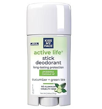 Kiss My Face Active Life Cucumber Green Tea Deodorant, Aluminum Free Deodorant For Women And Men, 2.48 Oz Stick