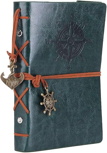 Vista 44 de Diario con tapas de cuero estilo retro, en blanco, con cuerda náutica, gris 7 pulgadas Gris,Negro -,Marrón,Rojo Marrón,Café,Azul oscuro,Verde