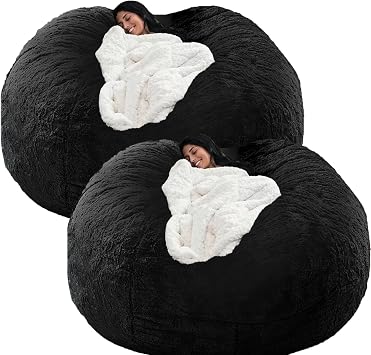 BCU 2Pcs Bean Bag Chair for Adults and Kids Without Filler Giant Stuffed Animal Storage Cover Soft Faux Fur Floor Chair Cover for Bedroom Living Room