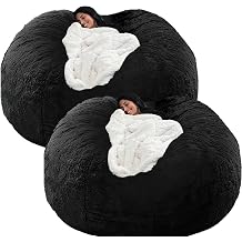 BCU 2Pcs Bean Bag Chair for Adults and Kids Without Filler Giant Stuffed Animal Storage Cover Soft Faux Fur Floor Chair Cover for Bedroom Living Room