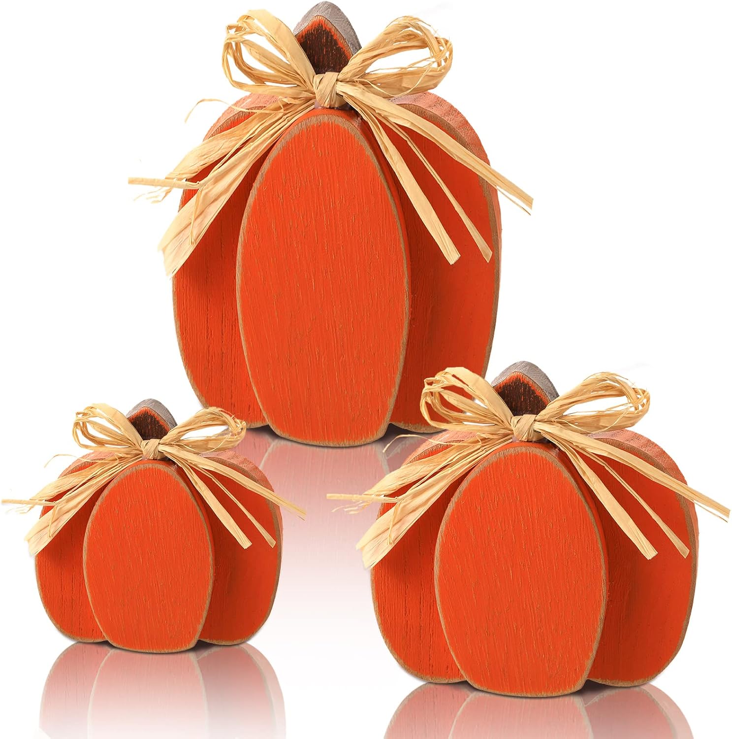 Ferraycle 3 Pcs Fall Pumpkin Decor Fall Wooden Signs 3D Pumpkin Tabletop Decor Farmhouse Sign Rustic Tiered Tray Decorations Block Centerpieces Standing Sign for Home Kitchen Harvest(Classic Color)