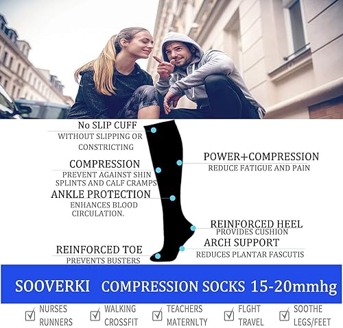 Miniatura 2 de Calcetines unisex de compresión graduada de cobre para mejorar la circulación, 8 pares de 15-20mmHg de compresión, para correr, atletismo y ciclismo