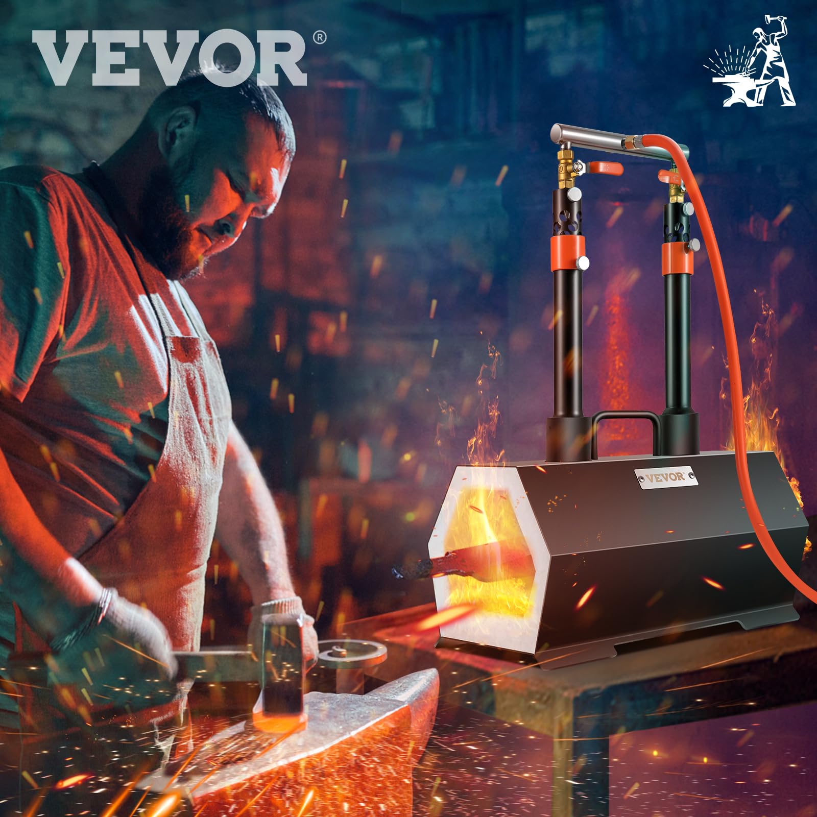 VEVOR Forgia a Gas Propano Doppio Bruciatore Esagonale per Coltelli Utensili da Garage Officina, Forgia a Gas Propano 2 Bruciatori Portabile, Forgia a Gas per Fabbricazione di Coltelli Max. da 1426 ℃