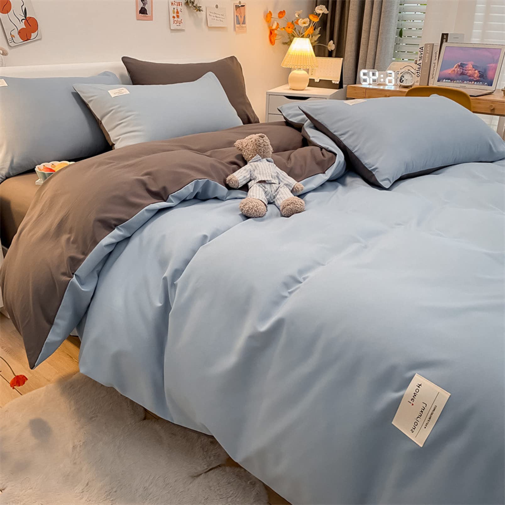 Housse de couette bleu clair 220x240 cm avec fermeture éclair et 8 attaches